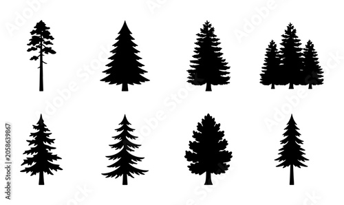 Tablou pe pânză Conifer Tree Silhouettes Collection: Evergreen Forest Icons, Pine & Fir Vector G