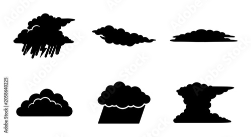 Canvastavla Diverse Cloud Silhouettes Vector Set, Weather Icons, Cumulus, Nimbus, Stormy For