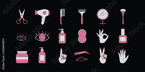 Obraz na płótnie Cosmetic and manicure treatment icon set for professional beauty services