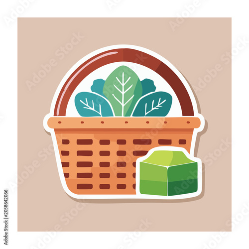 Flat design illustration of a basket with leafy greens and broccoli