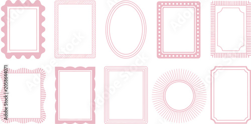 Ten Light Pink Decorative Frames of Various Shapes and Styles border ornate