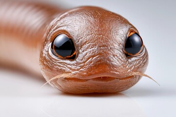 Extreme close-up of a curious, anthropomorphic creature with large, shiny eyes and delicate whiskers.
