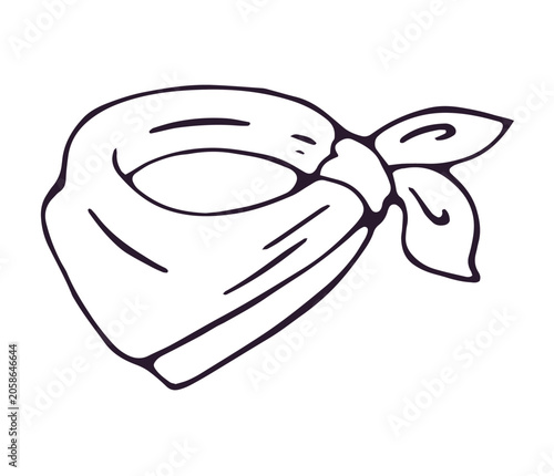 Hand drawn cowboy bandana tied in knot doodle illustration isolated on white background
