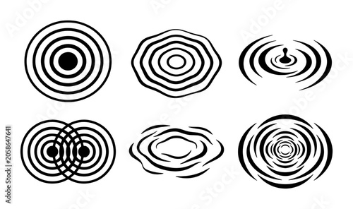 Tableau sur toile Concentric Circles and Ripples Vector Icons, Sound Waves and Water Droplet Effec