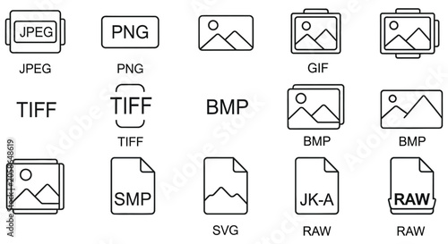 Obraz na plátne File Format Icons Black And White Line Art Collection
