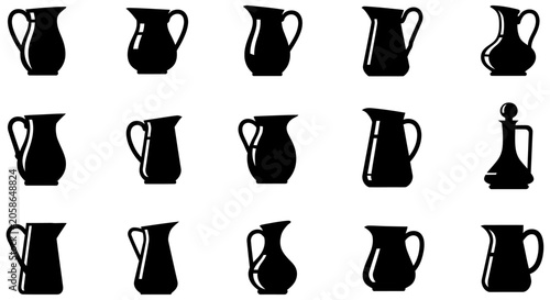 Foto Collection Of Pitcher Silhouettes Black On White Background