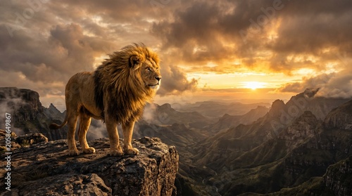 lion in the sunset