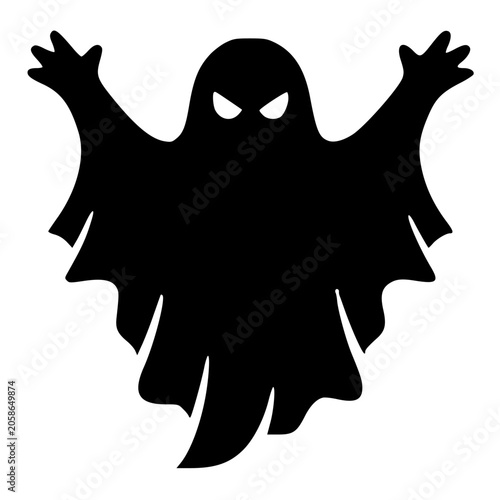 Scary sheet ghost floating with arms raised silhouette