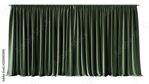 Photos Pleated dark green velvet curtains elegant fabric folds, isolated on transparent