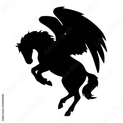 Mythical winged horse pegasus rearing silhouette