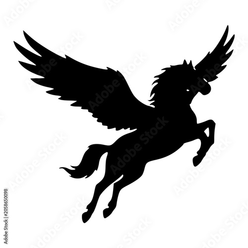 Pegasus rearing up with wings spread silhouette