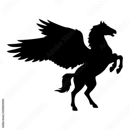 Pegasus silhouette rearing up with wings spread wide