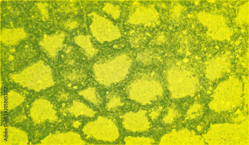 Agricultural fields top view. Abstract yellow green halftone texture resembling aerial. Risograph dots organic texture. Layered gradient background, color print aesthetic. Soft vector pattern.
