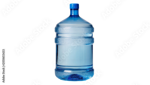 Foto Large blue plastic water jug with condensation, isolated on transparent backgrou