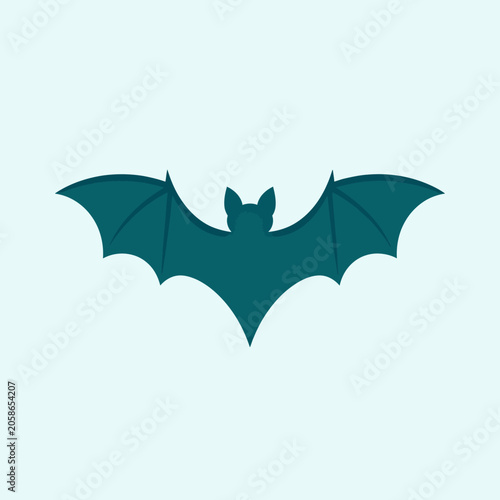 Simple teal bat silhouette with spread wings on light background.