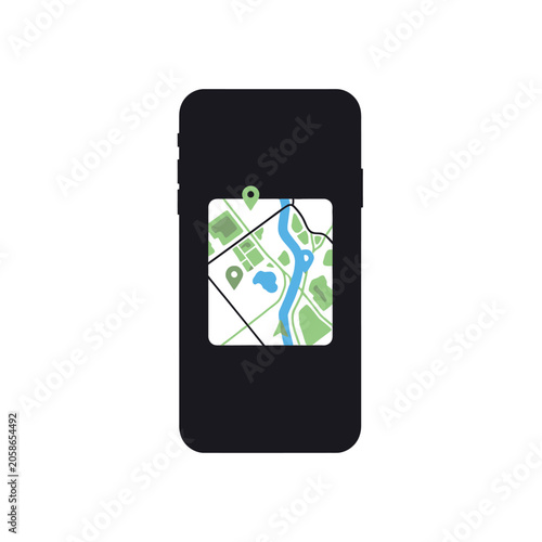 Smartphone with gps map navigation and location pin