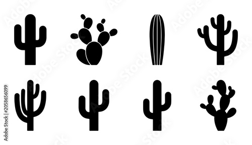 Tableau sur toile Desert Cactus Icons Set, Silhouette Plants Collection, Vector Graphics for Natur