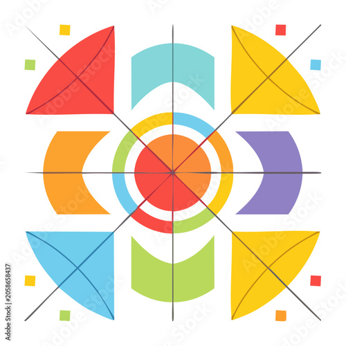 Colorful geometric abstract pattern with kite shapes and circles