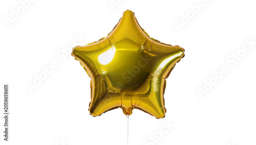 Foto Shiny golden star-shaped foil balloon, isolated on transparent background