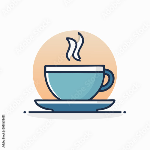 Flat illustration of a steaming cup of coffee on a saucer