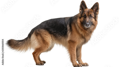 Tableau sur toile Majestic German Shepherd dog standing alert, isolated on transparent background