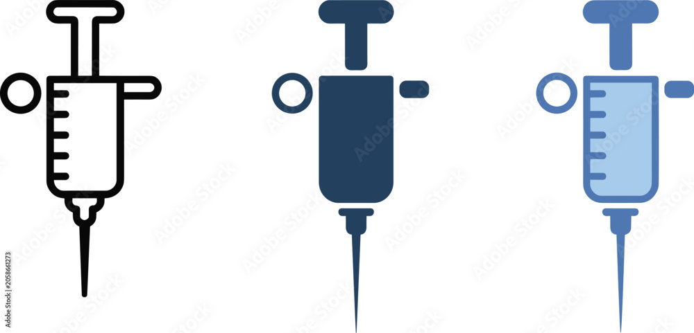 Naklejka premium Three syringe icons in different styles on white background needle medical