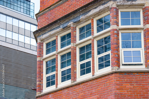 Photography Colonial window brick wall, architectural contrasts