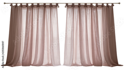 Bild auf Leinwand Two dusty rose linen tab top curtains hanging from a metal rod, isolated on tran
