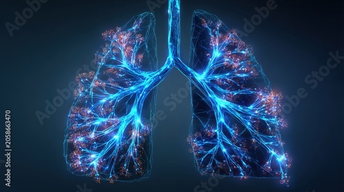 Futuristic Holographic Lungs with Highlighted Bronchi Anatomy V2 6x