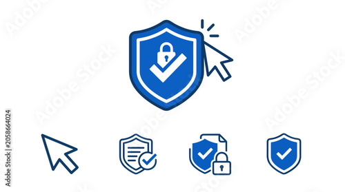 Tableau sur toile Cyber security shield and digital protection icon set.