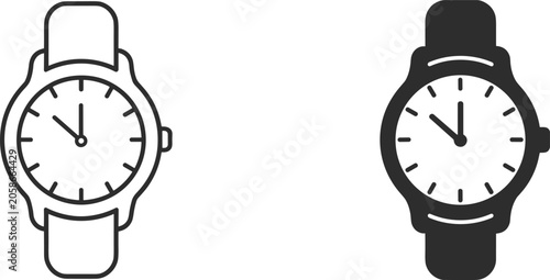 Valokuva Two wristwatches, one outline and one solid silhouette Keywords: watch, clock, t
