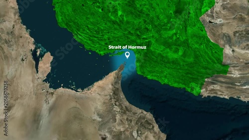 Strait of Hormuz Map Animation – Strategic Waterway Between Iran and Oman. Animated map visualization of the Strait of Hormuz, the strategic maritime passage connecting the Persian Gulf 