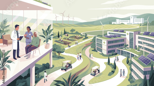 Sustainable Future Healthcare Modern Hospital Campus with Green Architecture and Wellness Environment