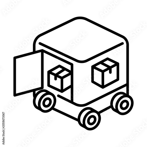 Autonomous Delivery Bot Icon, Unmanned Package Shipping and Last Mile Logistics Management, Revolutionizing Supply Chain Operations with Robotic Courier Cargo