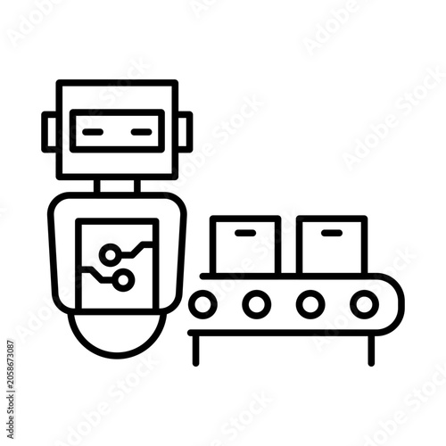 Autonomous Factory Agent Icon, Automated Production Plant Conveyor Lines and Mechanical Material Routing, Securing Manufacturing Facility Throughput Optimizations