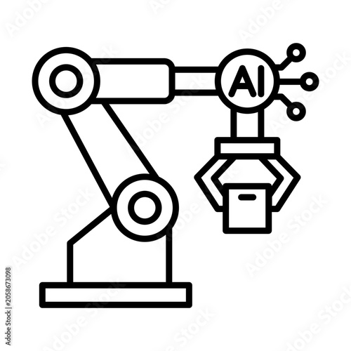Predictive Robot Arm Icon, Machine Learning Mechanical Assembly and Proactive Asset Maintenance Sensors, Scaling Precision Output Metrics Across Advanced Factories