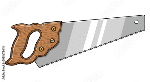 Photos Wooden handled handsaw with metal blade.