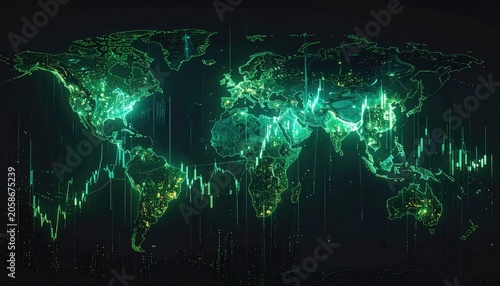 Global Digital Network Connections and Data Flow Across World Map.
