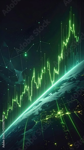 Global Financial Market Growth Illustrated with Futuristic Earth and Stock Chart.