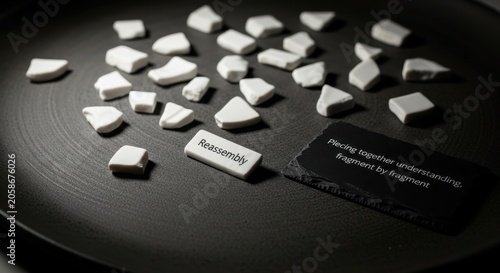 Reassembly puzzle pieces next to soft diffused light