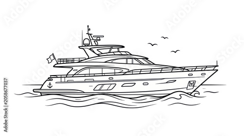 Luxury Yacht Illustration - Nautical, Marine, Travel, Leisure, Ocean, Sea, Boat