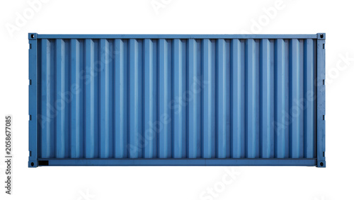 Bild auf Leinwand Blue corrugated metal shipping container, isolated on transparent background