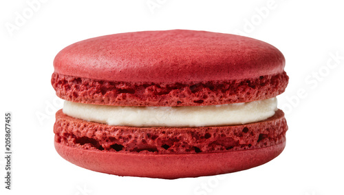 Obraz na plátně Red velvet macaron with creamy white filling, isolated on transparent background