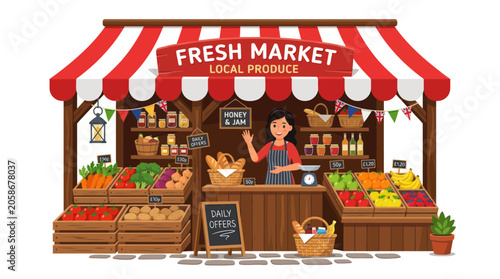 Cuadro en lienzo Fresh Market Stall with Local Produce and Friendly Vendor