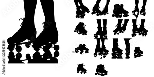 Pair of Roller Skates Retro Recreation Equipment Silhouette