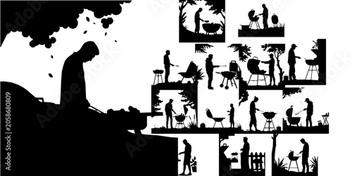 Person Grilling Food Silhouette