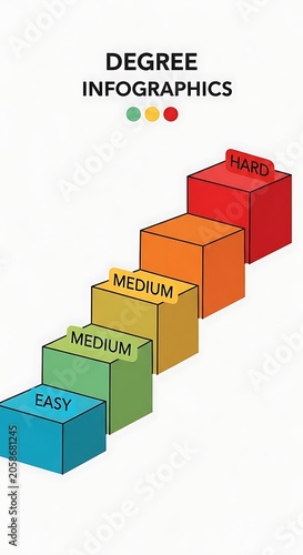 Colorful Difficulty Degree Infographic Steps Rising on White Background