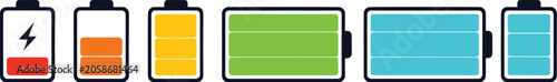 Battery charge icons illustration energy levels power management progression concept