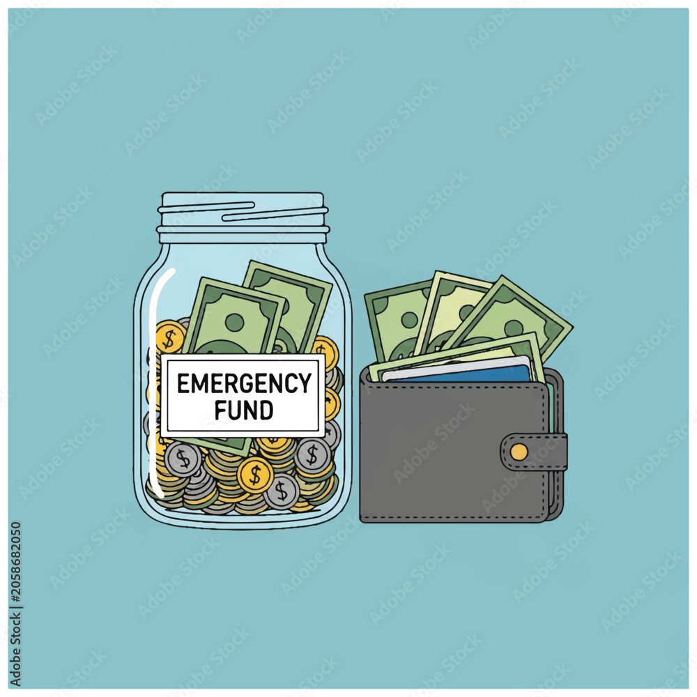 Ταπετσαρία Jar of Emergency Fund and Wallet Full of Money.