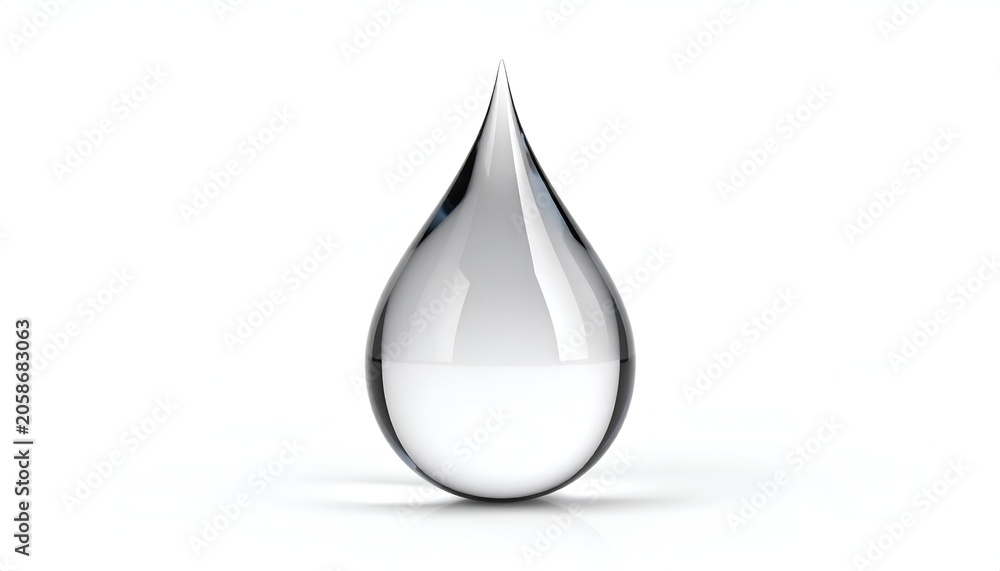 Fototapeta premium A Single, Clear Water Drop on a White Background.